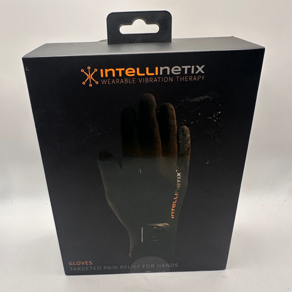 NIB Intellinetix Wearable Vibration Therapy Gloves Large Black Targeted Relief